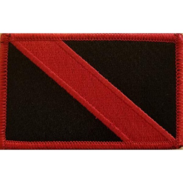 Fast Service Designs Airsoft Morale Patch 2 Scuba Flag Embroidered Patch Fastener Backing Hook & Loop Morale Tactical Shoulder Emblem Black & Red Colors Red Border #1