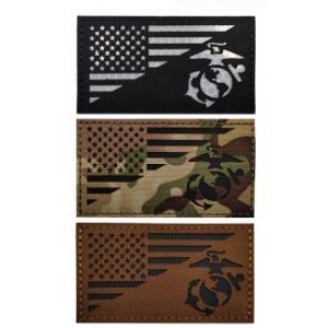 Tactical Embroidery Patch Airsoft Morale Patch 1 IR USA Flag USMC Marine Corps Seal Infrared Reflective Tactical Embroidery Patch Hook & Loop Morale Patch Military Patch for Clothing Accessory Backpack Armband (3pcs)