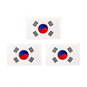 Desert Cactus Airsoft Morale Patch 1 South Korea Flag Patch Bulk 3-Pack 3.5Wx2.25H State Iron On Sew Embroidered Tactical Morale Back Pack Hat Bags Korean (3-Pack Patch)