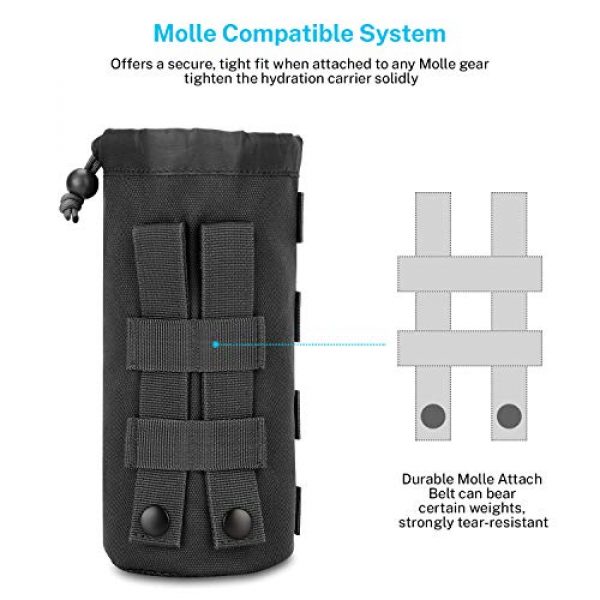 Gonex Tactical Pouch 4 Gonex Tactical Military MOLLE Water Bottle Pouch, Drawstring Open Top & Mesh Bottom Travel Water Bottle Bag Tactical Hydration Carrier Black