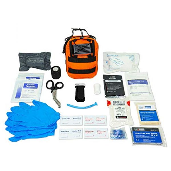 LINE2design Tactical Pouch 2 LINE2design Complete Survival Kit - EMS EMT Emergency Response Fully Stocked Tactical Molle Bag - Advanced First Aid Medical Supplies - Heavy Duty Outdoor Gear EDC IFAK Pouch Stop Bleeding Kit Orange