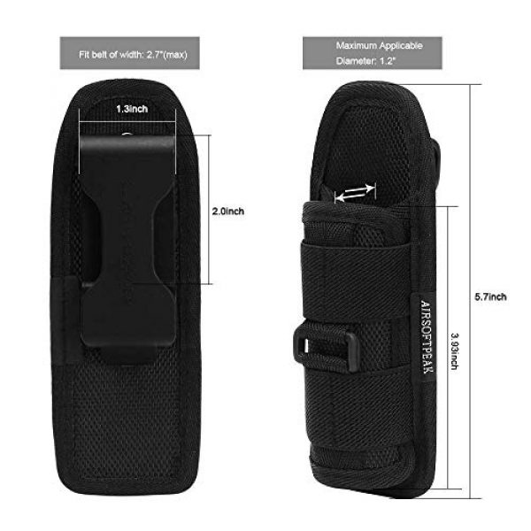 AIRSOFTPEAK Tactical Pouch 6 AIRSOFTPEAK Flashlight Pouch Holster Carry Case Holder with 360 Degrees Rotatable Belt Clip Long Type, Black