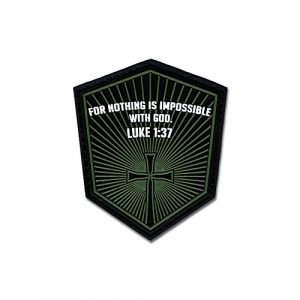 BASTION Airsoft Morale Patch 1 Bastion Tactical Combat Badge PVC Morale Patch Hook and Loop Patch - Luke 1:37 (Green)