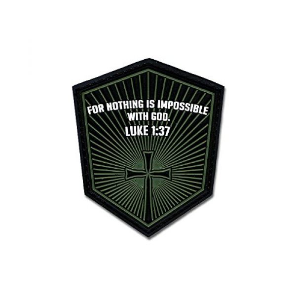 BASTION Airsoft Morale Patch 1 Bastion Tactical Combat Badge PVC Morale Patch Hook and Loop Patch - Luke 1:37 (Green)