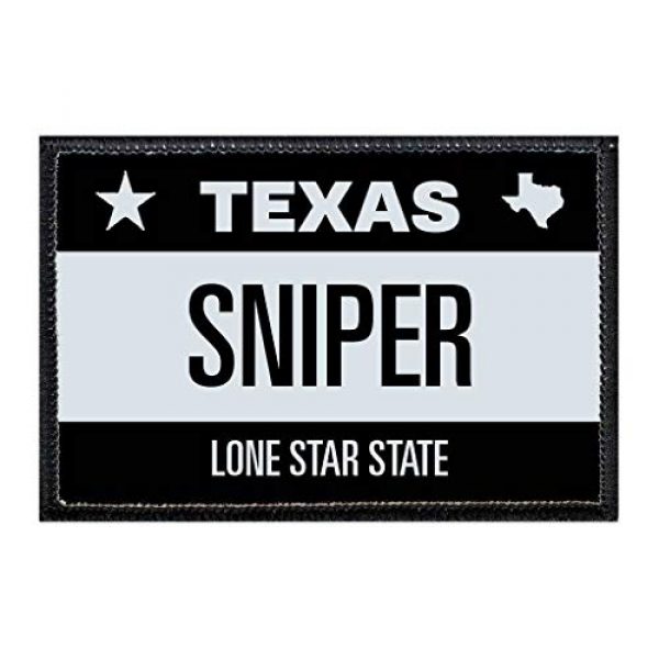 P PULLPATCH Airsoft Morale Patch 1 Sniper - Texas License Plate Morale Patch | Hook and Loop Attach for Hats, Jeans, Vest, Coat | 2x3 in | by Pull Patch