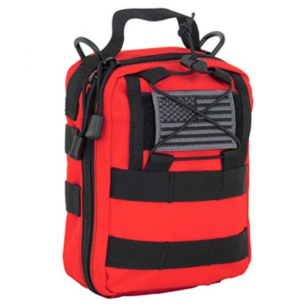 LINE2design Tactical Pouch 1 LINE2design First Aid (Ifak) Molle Pouch - EMT Emergency Medical Trauma Bag Outdoor Tactical EDC Rescue Utility Gear Pouch for Hiking Gunshot Stop Bleeding Includes USA Patch - Red