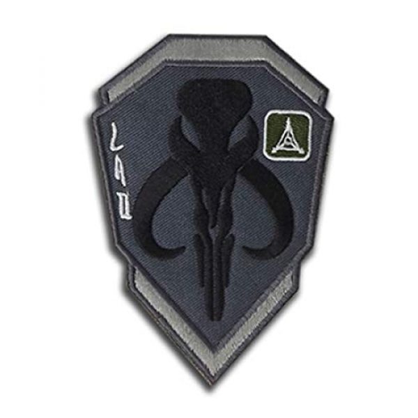 ODSP Airsoft Morale Patch 7 Mandalorian Mythosaur Skull Crest Bounty Hunter Boba Fett Shield Patch, Tactical Morale Embroidered Applique Badge Patches with Fastener Hook and Loop Backing 3.94 x 2.76 inch