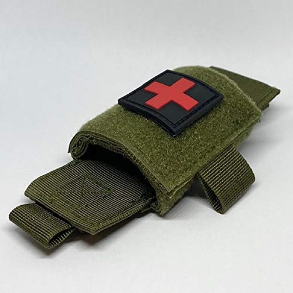 Brass Tactical Pouch 1 Brass Half Full Tactical Police & Military Belt Tourniquet Holder/Pouch for CAT/SOF-T/SWAT-T/Rats, Hook-and-Loop Patch Panel (Comes w/1 First Aid Medical Cross Patch) (OD Green- Molle Mount)