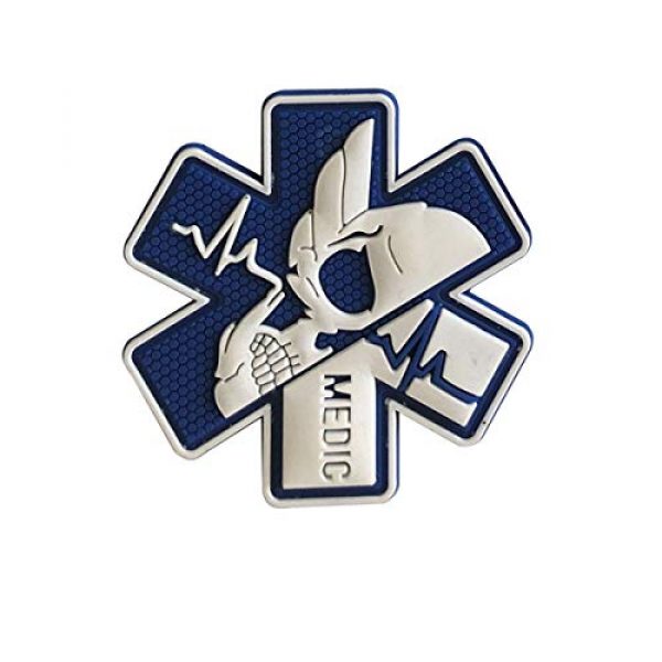 Zhikang68 Airsoft Morale Patch 2 Medic Patch 3D PVC Rubber Paramedic Medical EMS EMT MED First Aid Morale Tactical Morale Skull Military Hook Fasteners Badge (White Blue)