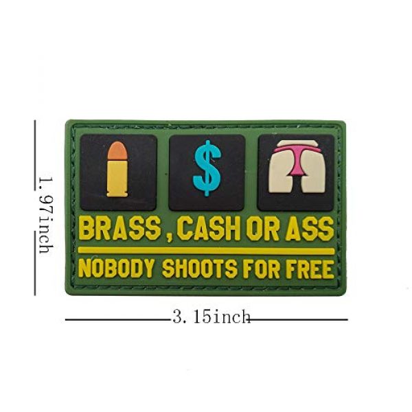 ODSP Airsoft Morale Patch 2 3D PVC Morale Patch - Brass Cash Or Ass Nobody Shoots for Free - Funny Rubber Morale Patches, Hook Fastener Backed 3.15 x 1.97 inch