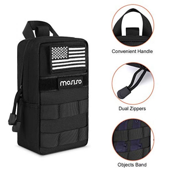 MOSISO Tactical Pouch 5 MOSISO Tactical Pouch Bag (2 Pack), Water Repellent Steady Compact Multi-Purpose Light-Weight Organizer Utility Tactical Waist Belt Bag with Handle Molle EDC Pouch Bags with USA Flag, Black