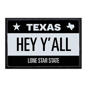 P PULLPATCH Airsoft Morale Patch 1 Hey Y'all - Texas License Plate Morale Patch | Hook and Loop Attach for Hats, Jeans, Vest, Coat | 2x3 in | by Pull Patch