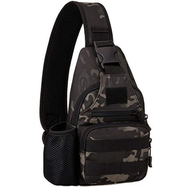 ACOMOO Tactical Backpack 1 ACOMOO Tactical Chest Sling Bag Water Resistant MOLLE Shoulder Backpack Mens One Strap Daypack with Water Bottle Holder Camo Black