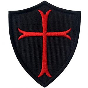 EmbTao Airsoft Morale Patch 1 Knights Templar Cross Shield Military Morale Embroidered Fastener Hook & Loop Patch - Black & Red