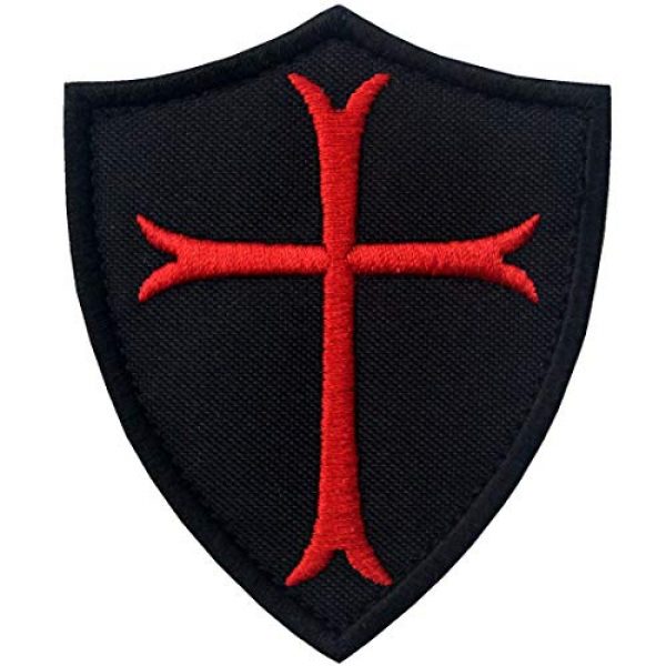 EmbTao Airsoft Morale Patch 1 Knights Templar Cross Shield Military Morale Embroidered Fastener Hook & Loop Patch - Black & Red