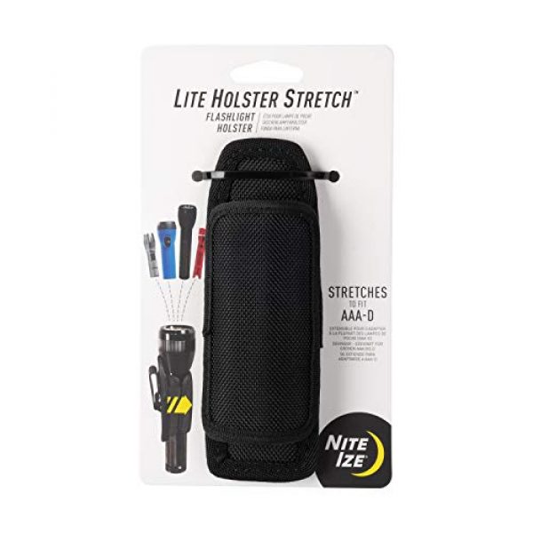 Nite Ize Tactical Pouch 1 Nite Ize Lite Holster Stretch, Expandable, Secure Flashlight Holder With Belt Clip, Universal Sizing,N00874-BRK,Black