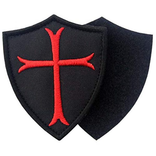 EmbTao Airsoft Morale Patch 4 Knights Templar Cross Shield Military Morale Embroidered Fastener Hook & Loop Patch - Black & Red