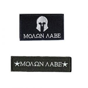 Acbell Airsoft Morale Patch 1 Molon Labe Milltary Tactical Morale Patches Fabric Embroidered Emblem Badges with Fastener Hook & Loop 2Pcs