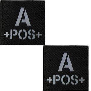ODSP Airsoft Morale Patch 1 IR Reflective Tactical Blood Type A+ Positive POS Patch Embroidered Military Morale Badge for Outdoors 1.97 x 1.97 inch Pack of 2