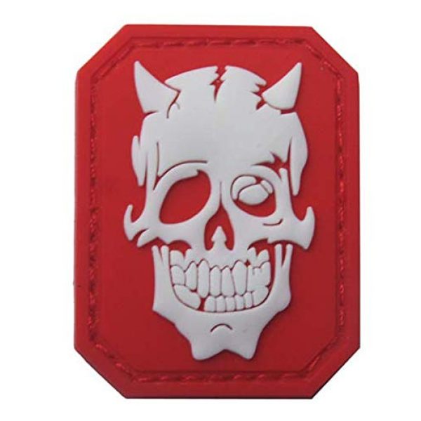 Tactical PVC Patch Airsoft Morale Patch 4 Skull Devil Satan Glow-in-Dark Morale Military Patch 3D PVC Rubber Tactical Rubber Hook Patch (3pcs)