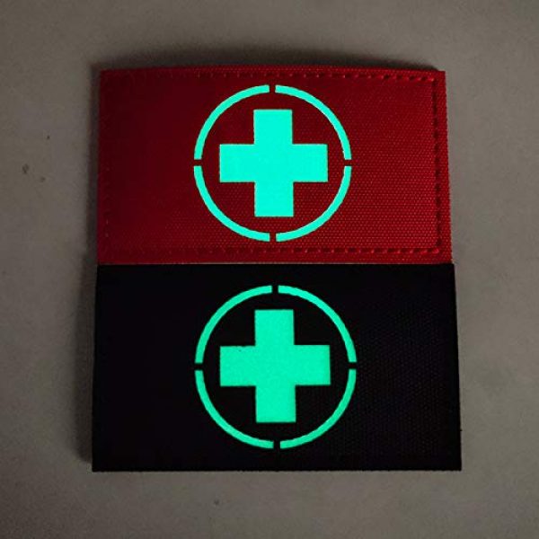 ODSP Airsoft Morale Patch 6 Glow in Dark Medic Cross First Aid Patches, EMS EMT MED Medical Rescue Tactica Military Morale Combat Armband Badges with Hook and Loop Fastener Backing, 3.54 x 1.97 Inch, 2 Pieces