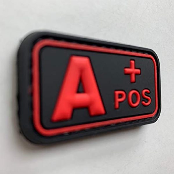 uuKen Airsoft Morale Patch 2 uuKen PVC Rubber Medic EMT EMS Rescue 5x2.6cm Red A+ A POS Positive Blood Type Group Identifier Tab 3D Tactical Patch with Hook Fastener Backing (Black and Red, 5x2.6cm)