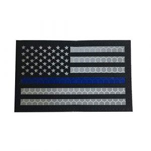 HNGKIANGHU Airsoft Morale Patch 1 2x3.15 Inch Reflective Thin Blue Line US USA American Flag Morale Tactical Police Patches Hook-Fastener Backing 3D Patch (A-1 pcs)