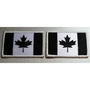 Fast Service Designs Airsoft Morale Patch 1 2 Canada Flag Patch Canadian with Hook & Loop Travel Morale Patriotic Black & White Version White Border MC Biker Shoulder Emblem