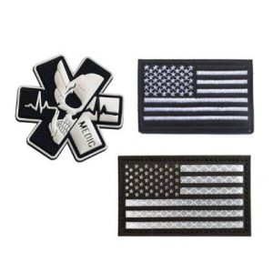 Tactical Embroidery Patch Airsoft Morale Patch 1 Medic Skull PVC Patch + USA Flag Embroidery Patch + USA Flag IR Patch Military Tactical Morale Patch Badges Emblem Applique Hook Patches for Clothes Backpack Accessories
