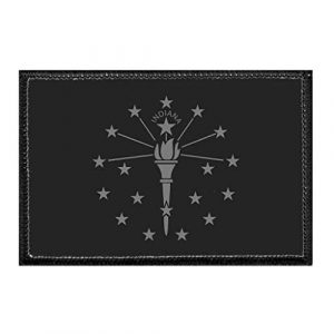 P PULLPATCH Airsoft Morale Patch 1 Indiana State Flag - Black and White Morale Patch | Hook and Loop Attach for Hats, Jeans, Vest, Coat | 2x3 in | by Pull Patch