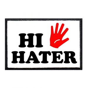 P PULLPATCH Airsoft Morale Patch 1 Hi Hater White Background Morale Patch | Hook and Loop Attach for Hats, Jeans, Vest, Coat | 2x3 in | by Pull Patch