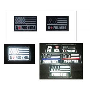 DREAM ARMY Airsoft Morale Patch 1 Blood Type A+ POS NKDA Morale Patch Hook Backing Reflective Print Tape on PVC 2pcs Black and White