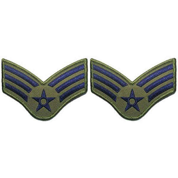 Ranger Return Airsoft Morale Patch 1 Set 2 of Senior Airman OD (Olive Drab) and Blue Large US Air Force USAF CHEVRONS Rank Military U.S. Army Morale Applique Embroidered Sew Iron on Emblem Badge Patch (CHEV-SENR-ODBL-SET2)