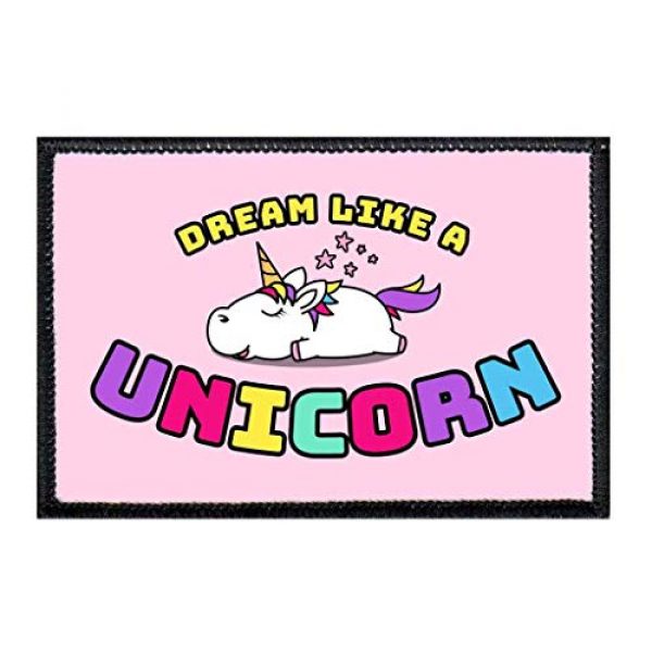P PULLPATCH Airsoft Morale Patch 1 Dream Like A Unicorn - Sleeping Unicorn - Pink Background Morale Patch | Hook and Loop Attach for Hats, Jeans, Vest, Coat | 2x3 in | by Pull Patch