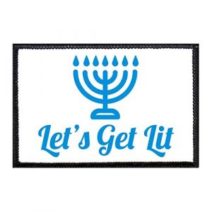 P PULLPATCH Airsoft Morale Patch 1 Let's Get Lit - Menorah - White Background Morale Patch | Hook and Loop Attach for Hats, Jeans, Vest, Coat | 2x3 in | by Pull Patch