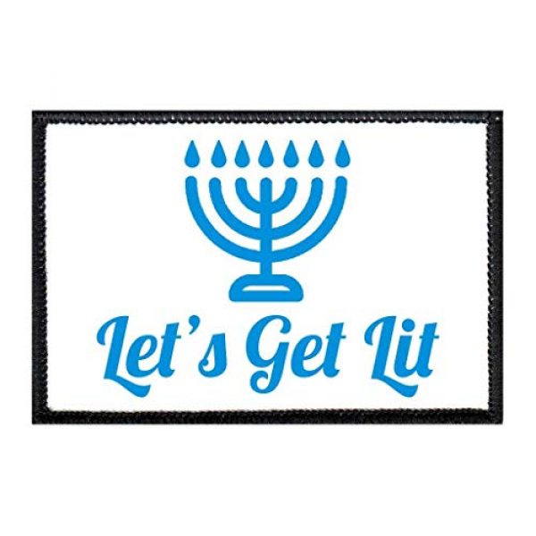 P PULLPATCH Airsoft Morale Patch 1 Let's Get Lit - Menorah - White Background Morale Patch | Hook and Loop Attach for Hats, Jeans, Vest, Coat | 2x3 in | by Pull Patch