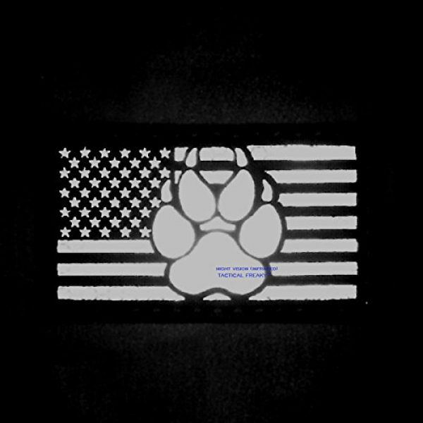 Tactical Freaky Airsoft Morale Patch 3 IR Blackout USA Flag K9 Dog Handler Paw K-9 Infrared Tactical Morale Fastener Patch