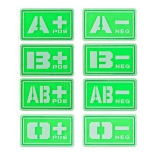 Tactical PVC Patch Airsoft Morale Patch 1 2pcs Glowing in Dark Blood Type PVC Military Tactical Morale Patch Badges Emblem Applique Hook Patches for Clothes Backpack Accessories