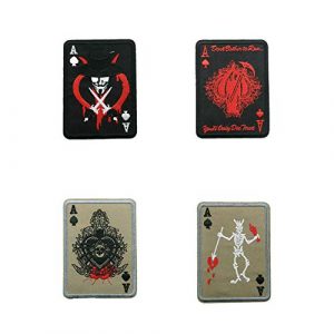 Aysekone Airsoft Morale Patch 1 Aysekone 4 Pack Embroidery Badges Card Poker Ace of Spades Patches Army Combat Tactical Military Morale Badge Hooks and Loop Band Badges