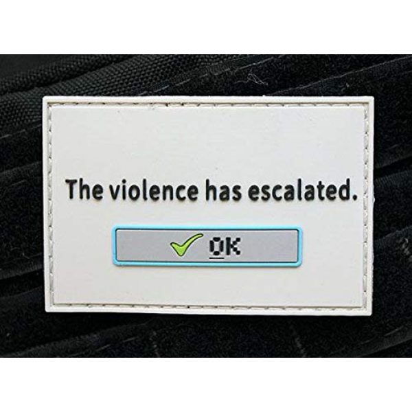 STICKTHISON Airsoft Morale Patch 1 Violence Escalated Morale Patch Tactical Rubber/PVC Hook and Loop Style - Ships Free from USA - Veteran Owned