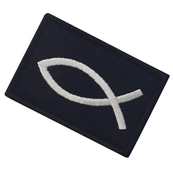 EmbTao Airsoft Morale Patch 4 Jesus Fish Ichthys Patch Embroidered Morale Applique Fastener Hook & Loop Emblem - White & Black