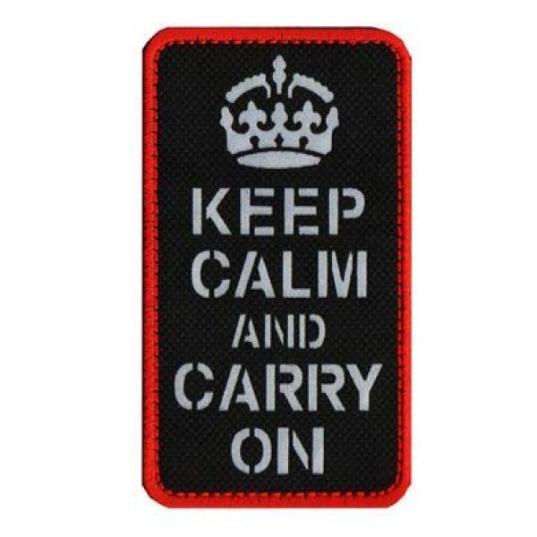 Tactical Embroidery Patch Airsoft Morale Patch 2 IR Keep Calm and Carry On Infrared Reflective Tactical Embroidery Patch Hook & Loop Morale Patch Military Patch for Clothing Accessory Backpack Armband (2pcs)