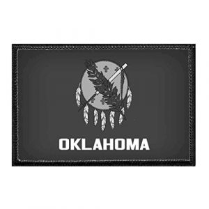 P PULLPATCH Airsoft Morale Patch 1 Oklahoma State Flag - Black and White Morale Patch | Hook and Loop Attach for Hats, Jeans, Vest, Coat | 2x3 in | by Pull Patch