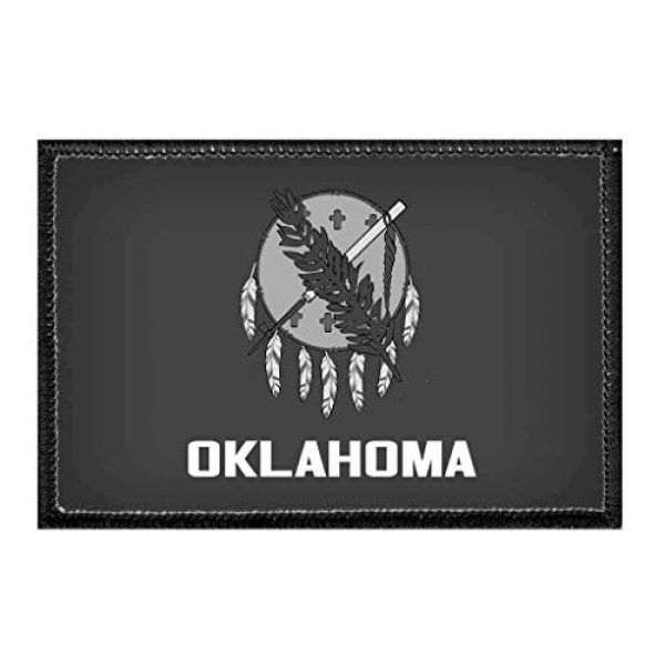 P PULLPATCH Airsoft Morale Patch 1 Oklahoma State Flag - Black and White Morale Patch | Hook and Loop Attach for Hats, Jeans, Vest, Coat | 2x3 in | by Pull Patch