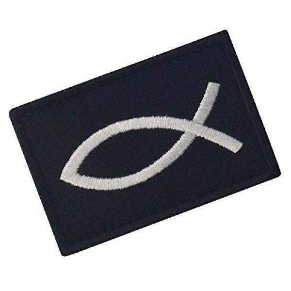 EmbTao Airsoft Morale Patch 3 Jesus Fish Ichthys Patch Embroidered Morale Applique Fastener Hook & Loop Emblem - White & Black