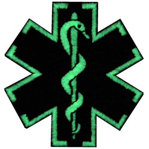 EmbTao Airsoft Morale Patch 1 EmbTao Glow in Dark ACU EMS EMT Medic Paramedic Star of Life Morale Tactical Embroidered Applique Iron On/Sew On Patch - Black & White