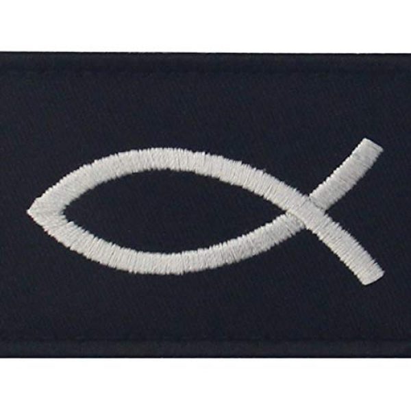 EmbTao Airsoft Morale Patch 2 Jesus Fish Ichthys Patch Embroidered Morale Applique Fastener Hook & Loop Emblem - White & Black