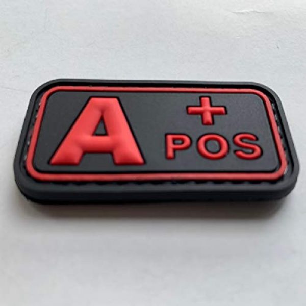 uuKen Airsoft Morale Patch 3 uuKen PVC Rubber Medic EMT EMS Rescue 5x2.6cm Red A+ A POS Positive Blood Type Group Identifier Tab 3D Tactical Patch with Hook Fastener Backing (Black and Red, 5x2.6cm)