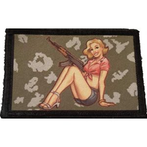 RedheadedTshirts Airsoft Morale Patch 1 AK47 Girl Morale Patch. Perfect for Your Tactical Military Army Gear, Backpack, Operator Baseball Cap, Plate Carrier or Vest. 2x3" Hook Patch. Made in The USA