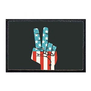 P PULLPATCH Airsoft Morale Patch 1 Peace Fingers - American Flag Morale Patch | Hook and Loop Attach for Hats, Jeans, Vest, Coat | 2x3 in | by Pull Patch